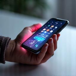 Hand holding a smartphone with message icons