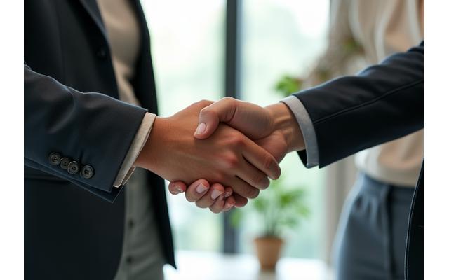 Two hands shaking in a professional agreement