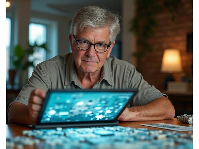 Person in their 50s engaged in a challenging puzzle, symbolizing mental agility