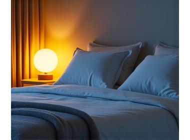 Bedroom scene with dim lighting, signifying sleep optimization.