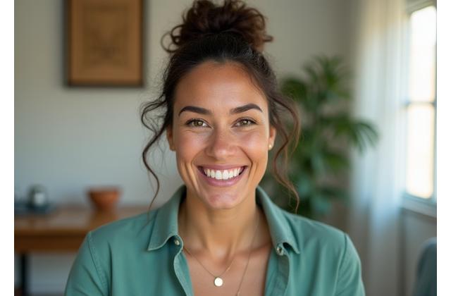 A wellness coach warmly greeting a client during a virtual introductory session, conveying support and personalized attention.