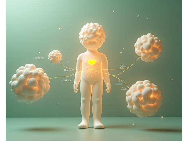 Illustration of a person juggling multiple elements like a clock, a stress icon, and a moon for sleep, representing interconnected wellness factors